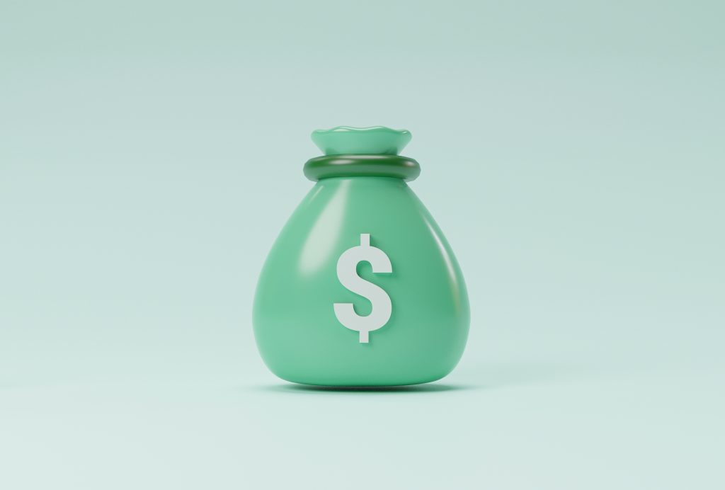 Isolate Green Dollar Money Bag Financial Saving Dividend Deposit Concept By 3d Render Illustration Scaled